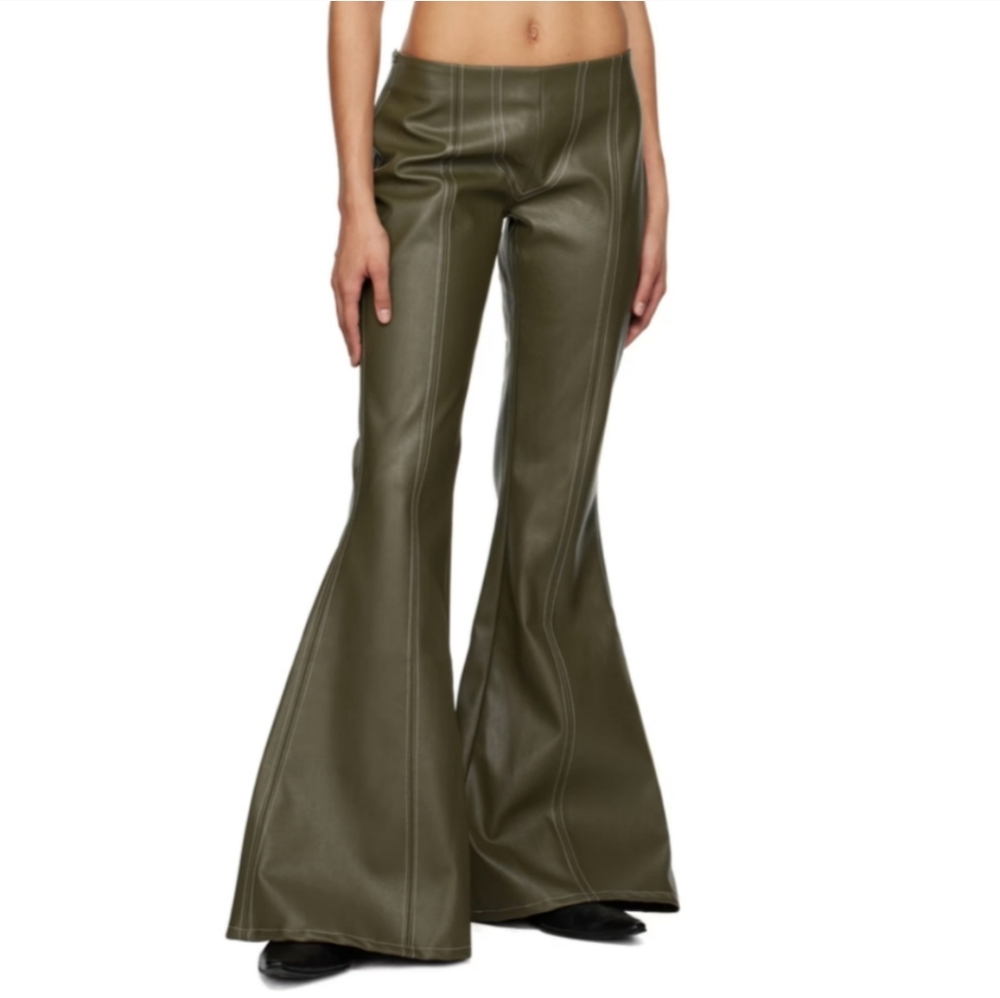 ELENA VELEZ SSENSE Green Acid Rock Flair Faux- Leather Pants 8